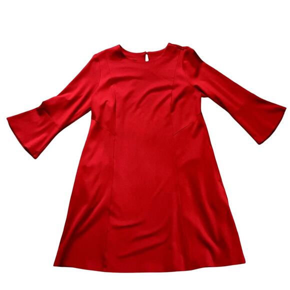 J. Jill Ponte Stretch Knit Maroon Dress. Bell 3/4 Sleeves. Pockets. Size Large - Picture 4 of 8